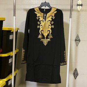 Tia Bing Women's Black/Gold Long Sleeve Beach Cover Up/Dress S NWT